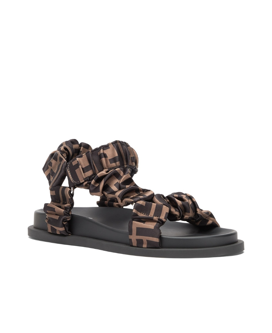 Fendi Women Feel Elastic Satin Sandals With Ff Motif In Black