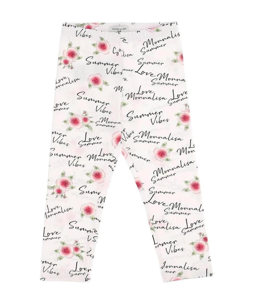 Monnalisa Bambina Leggings A Fantasia In Jersey Di Cotone In White