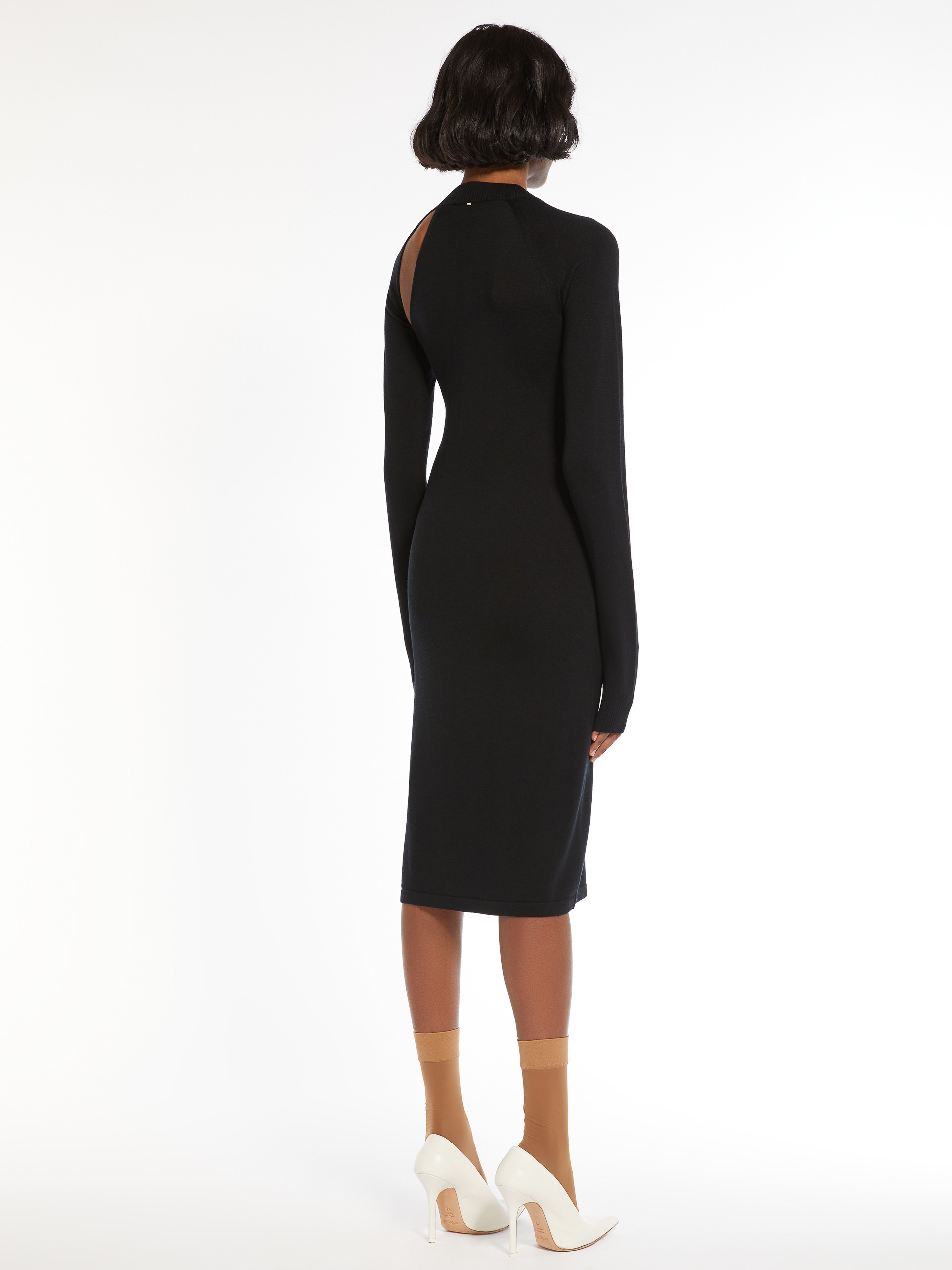 Sportmax High-necked Long-sleeved Wool Dress In Black