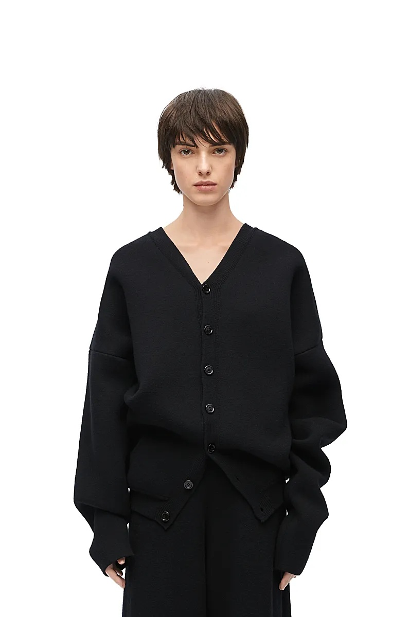 Loewe Wool V-neck Knitted Cardigan In Black
