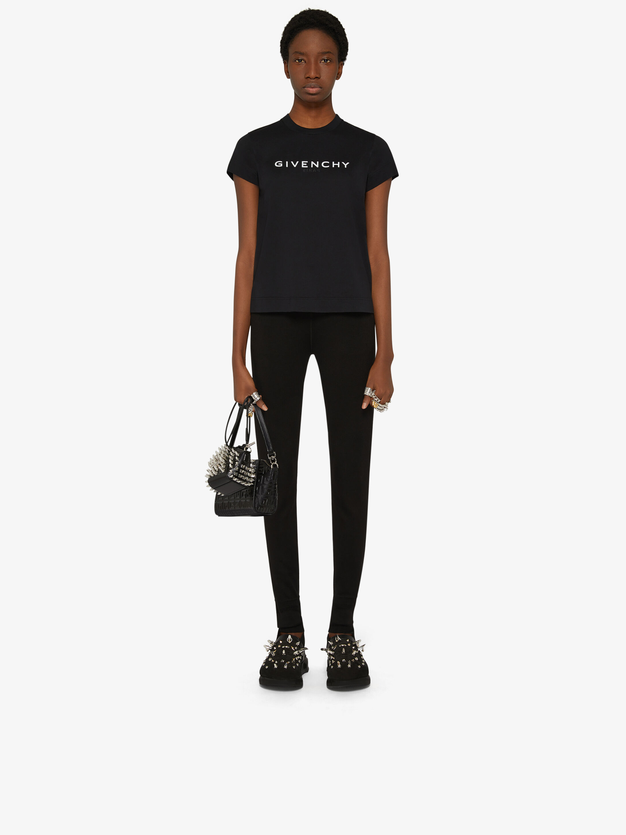 Givenchy Black T-shirt With Contrasting Lettering Print In Cotton Woman  In Black