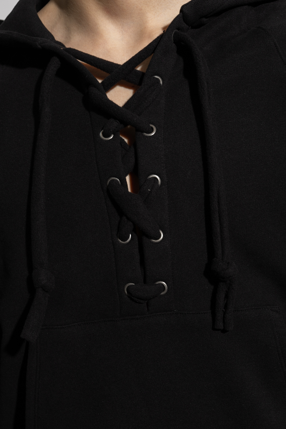 Saint Laurent Front Lace-up Fastening Hoodie In Black