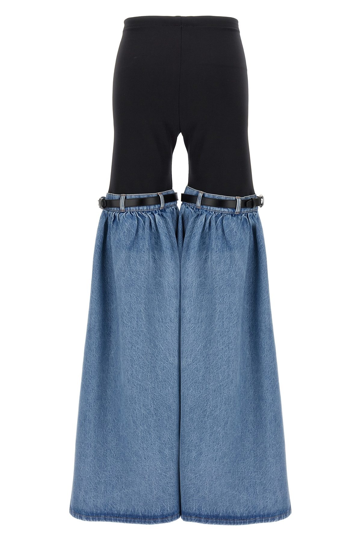 Coperni Wide Leg Elastic Waistband Trousers With Contrast Fabric In Blue