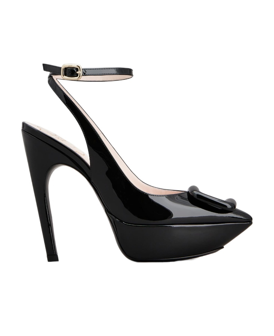 ROGER VIVIER VIV' CHOC LACQUERED BUCKLE SLINGBACK PUMPS IN PATENT LEATHER