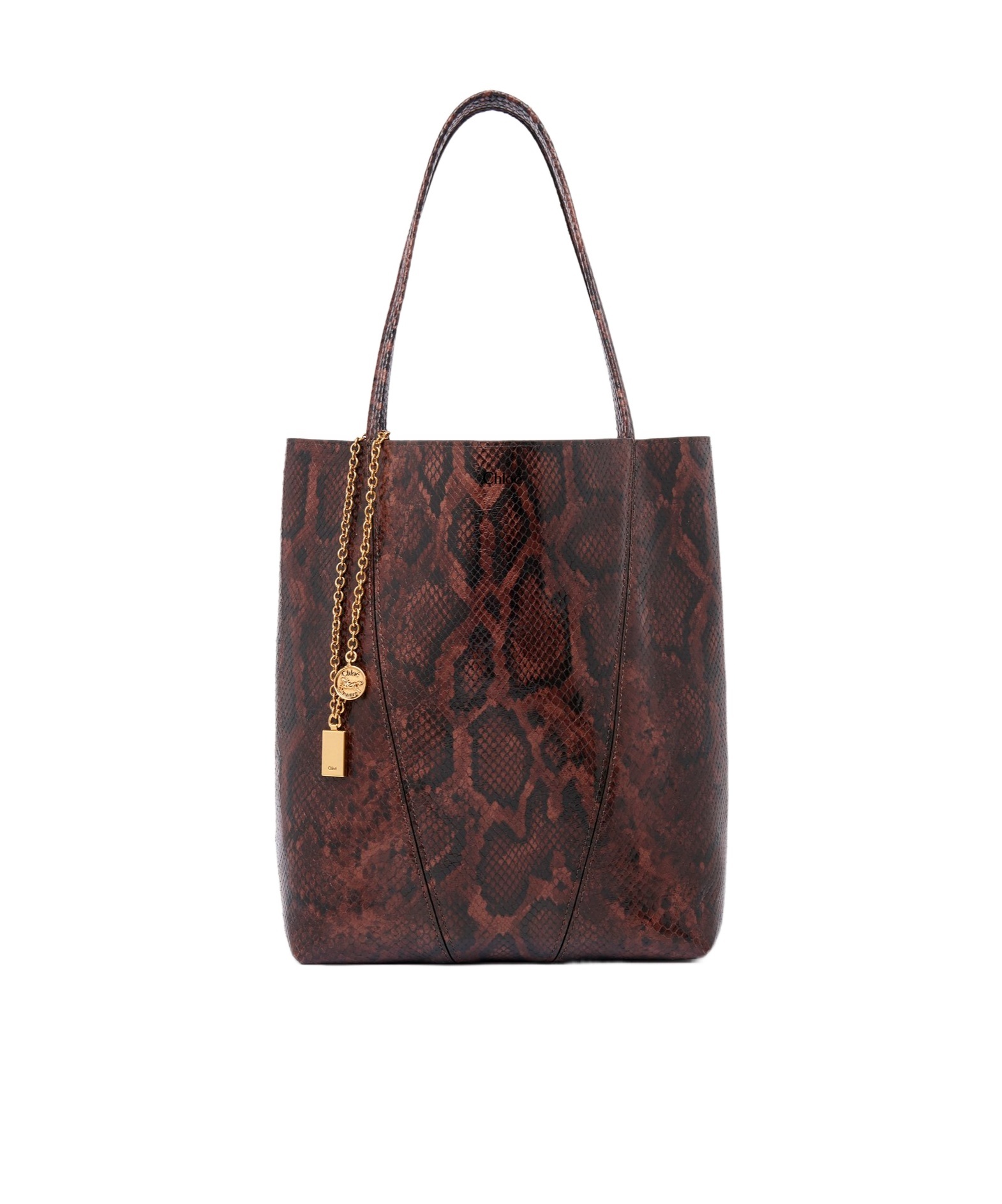 Chloé Spin Small Tote Bag In Python-effect Leather In Brown