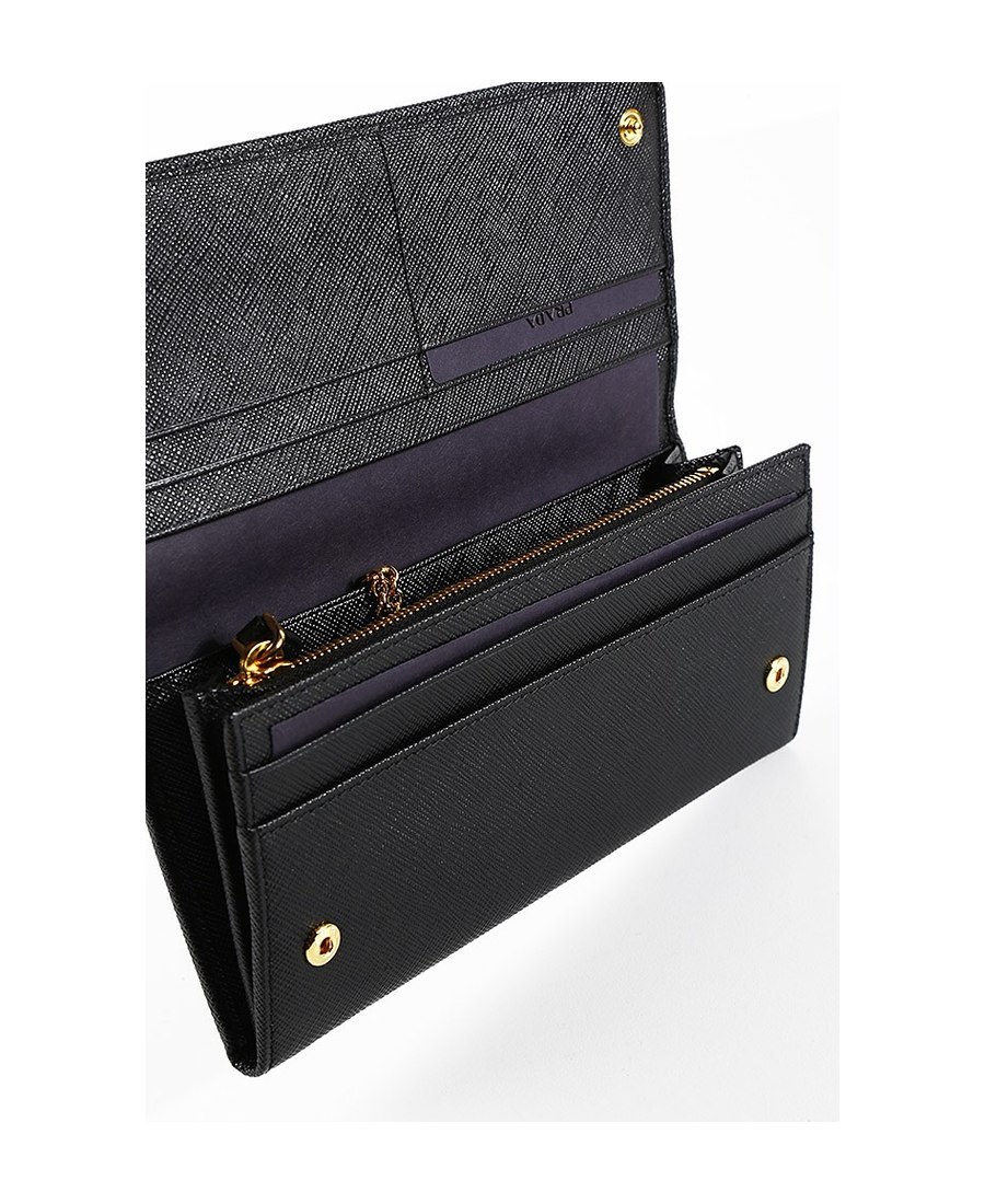 Prada Logo Fold Continental Wallet In Black