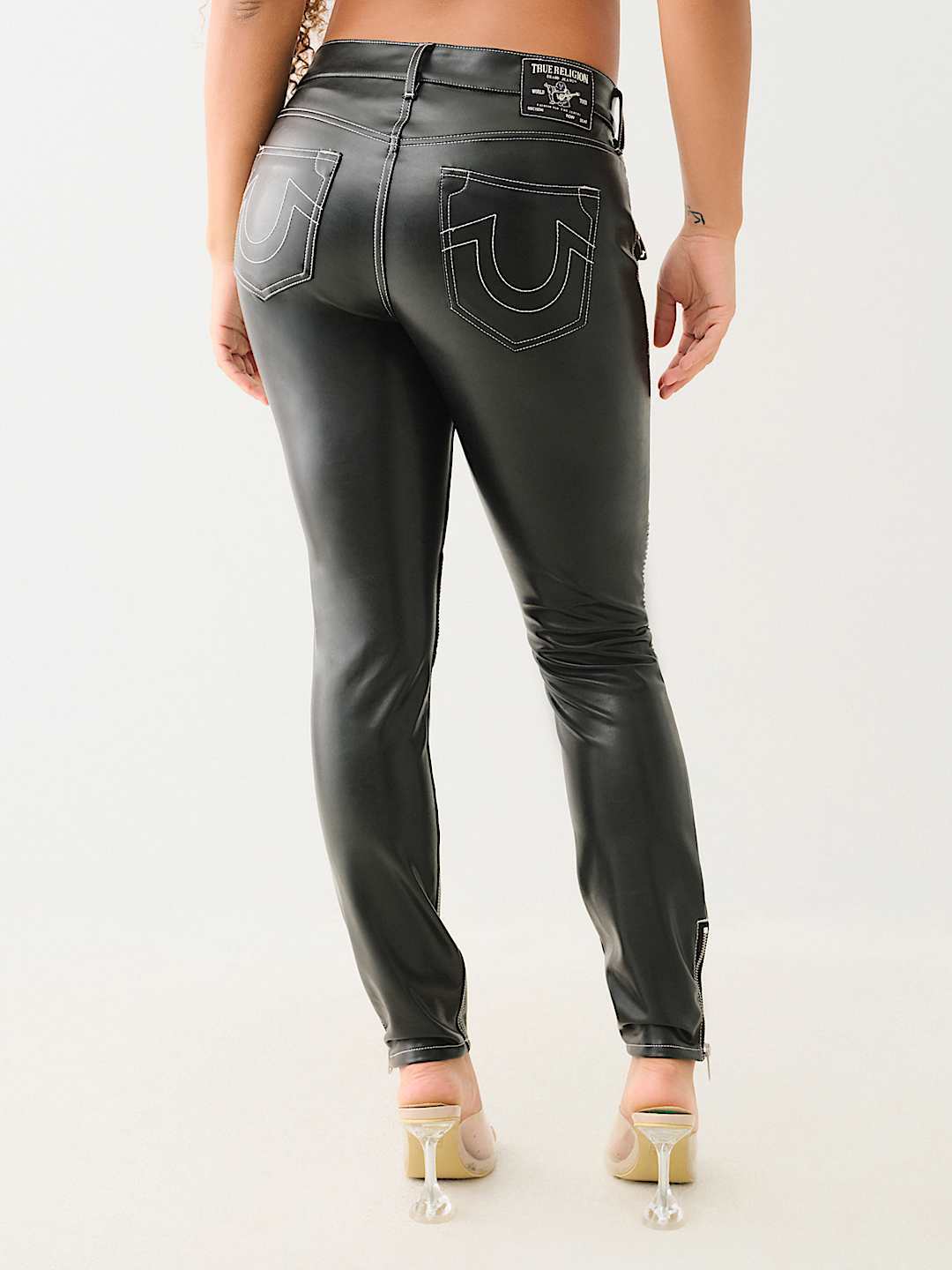 TRUE RELIGION JENNIE FAUX LEATHER MOTO CURVY SKINNY PANT