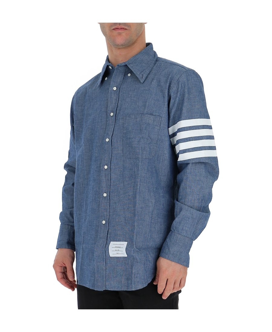 Thom Browne 4-bar Straight-fit Chambray Shirt In Blue