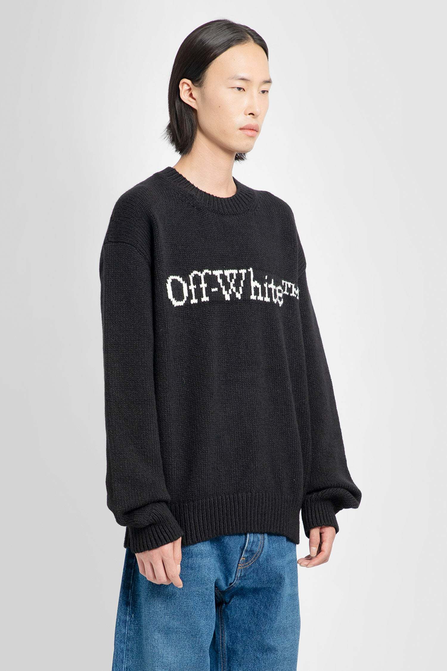 Shop Off-white Logo-intarsia Wool Jumper In Black