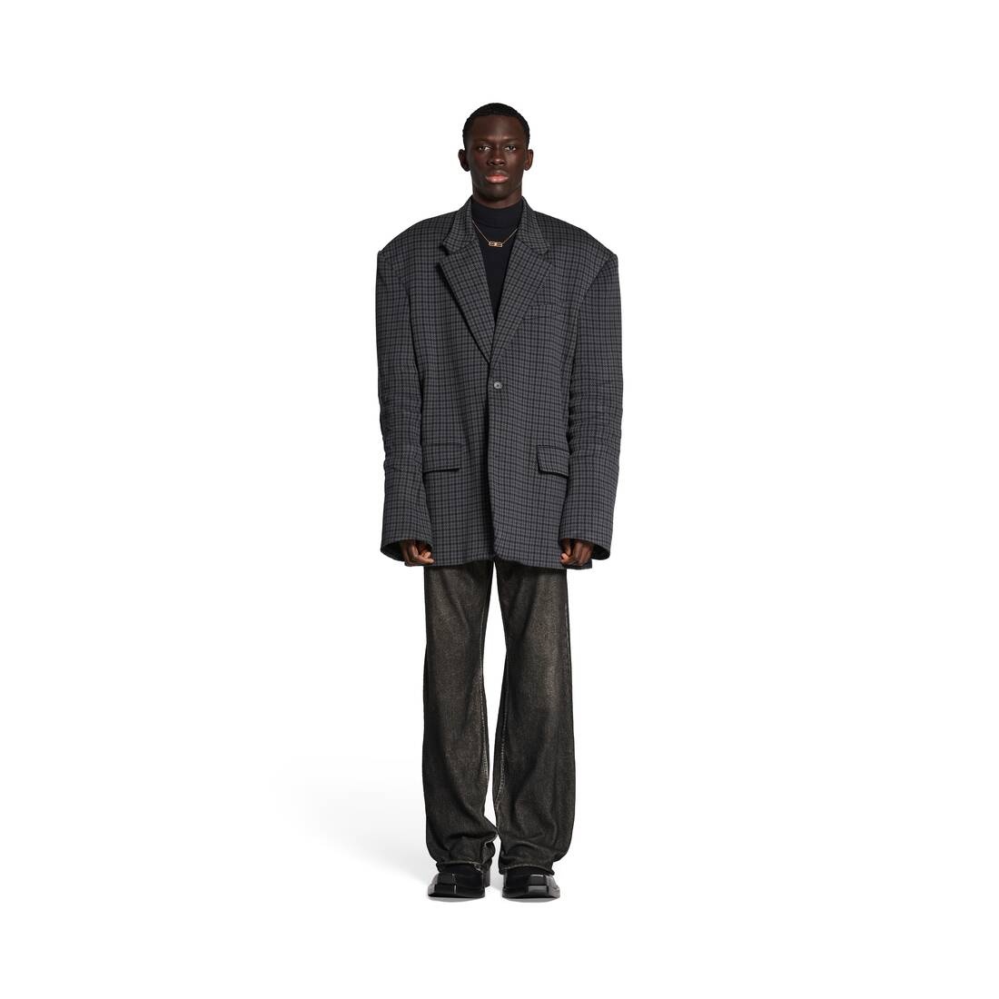 Balenciaga Houndstooth Single-breasted Blazer In Gray