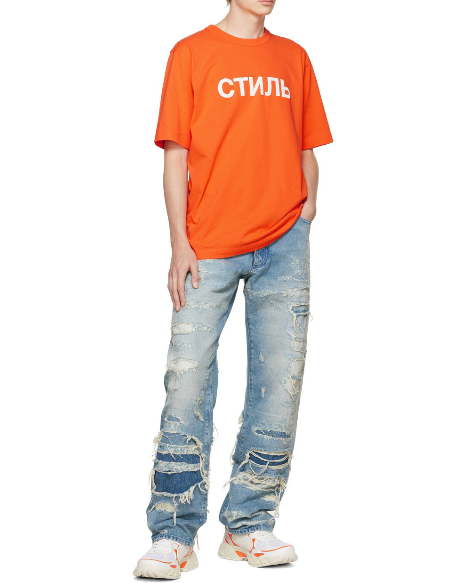 Heron Preston Logo Printed Crewneck T-shirt In Orange