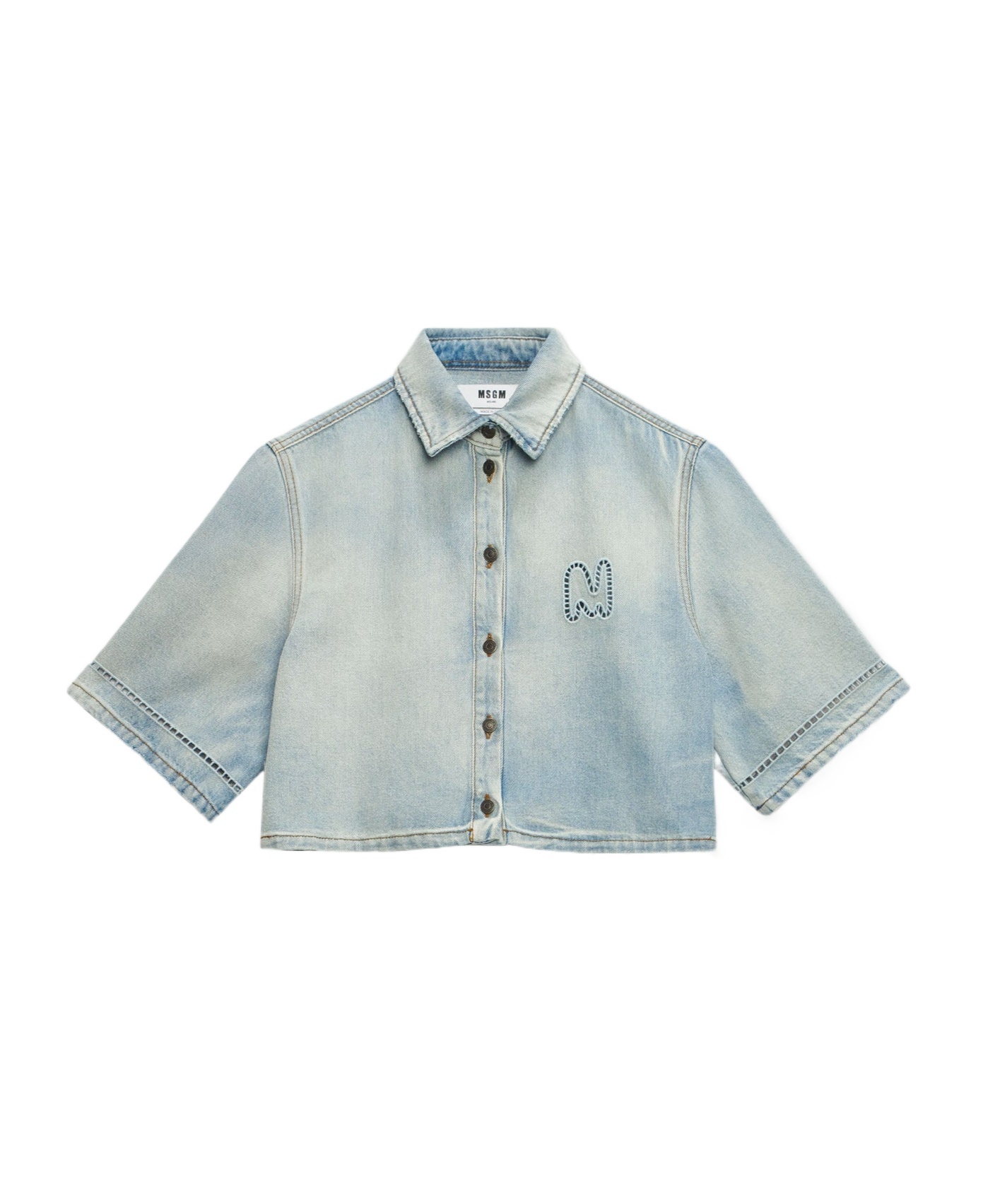 Msgm Cropped Shirt In Light Washed Denim In Gray