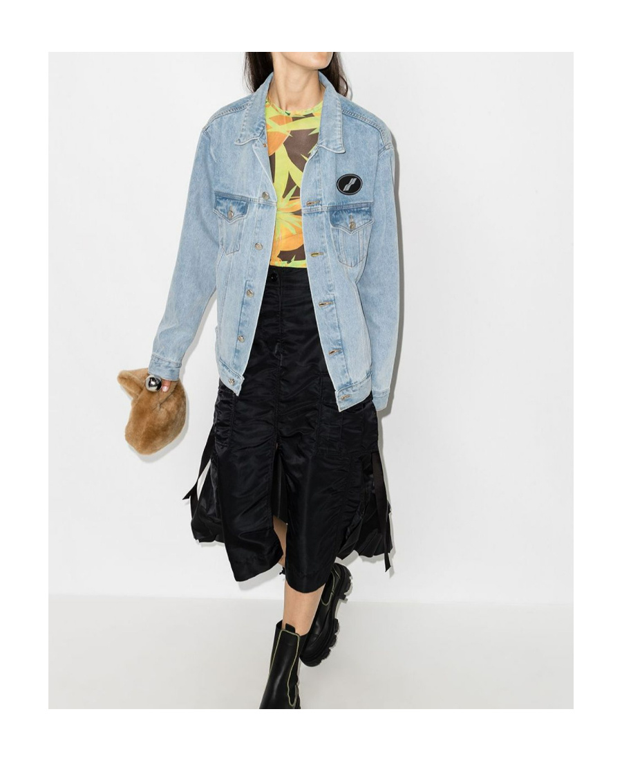 We11 Done Logo-patch Oversized Denim Jacket In Blue