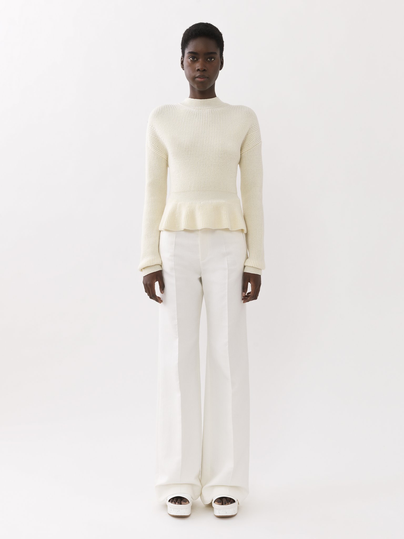 Shop Chloé Peplum Ribbed-knit Jumper In White