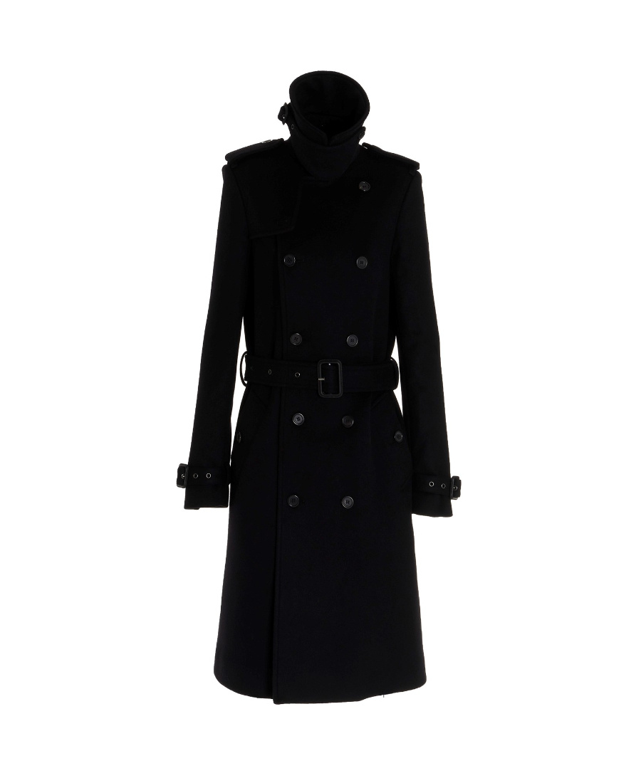 Saint Laurent Double-breasted Belted Coat In Black