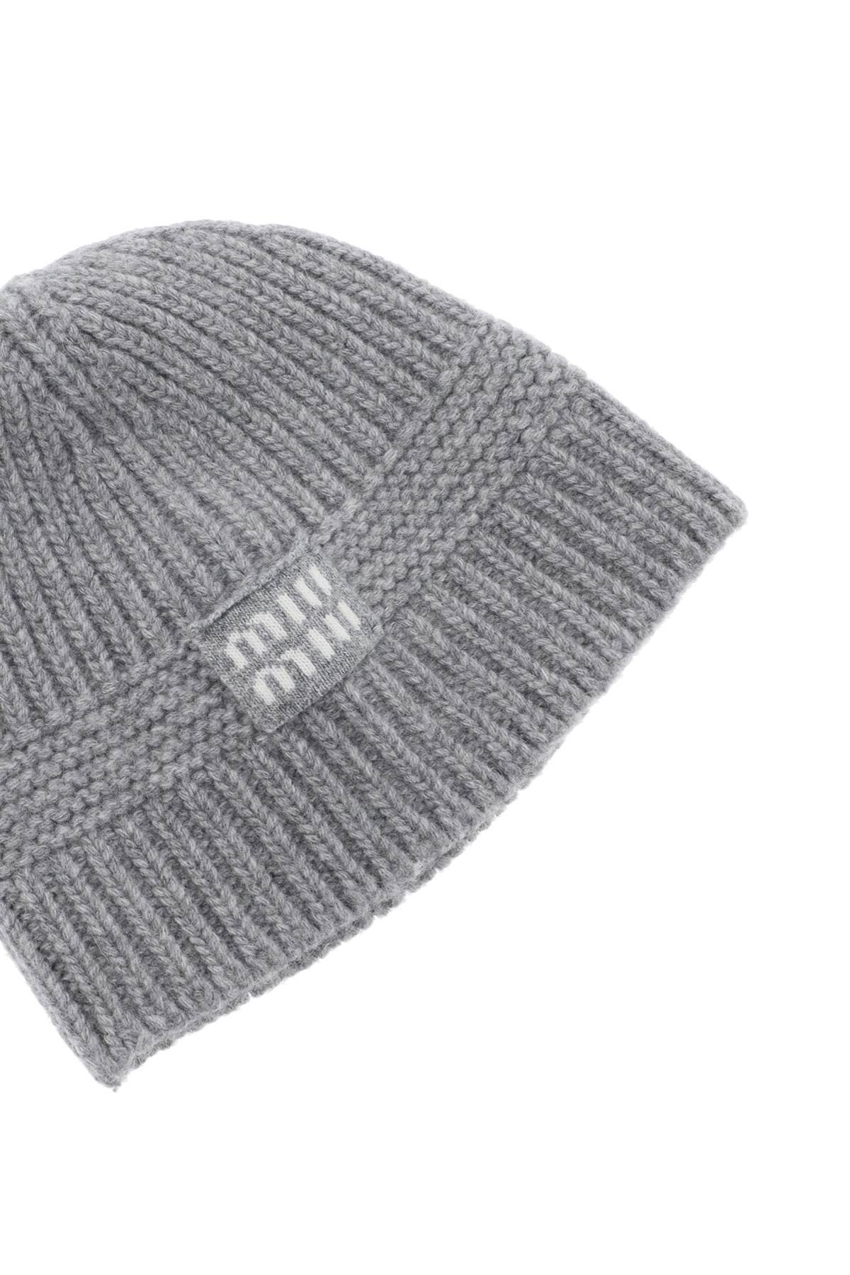 Shop Miu Miu Logo-patch Beanie Hat In Gray