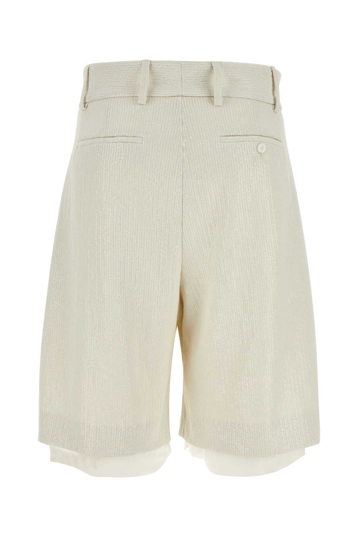 Amiri Pleated Bermuda Shorts In Textured Fabric In Nude