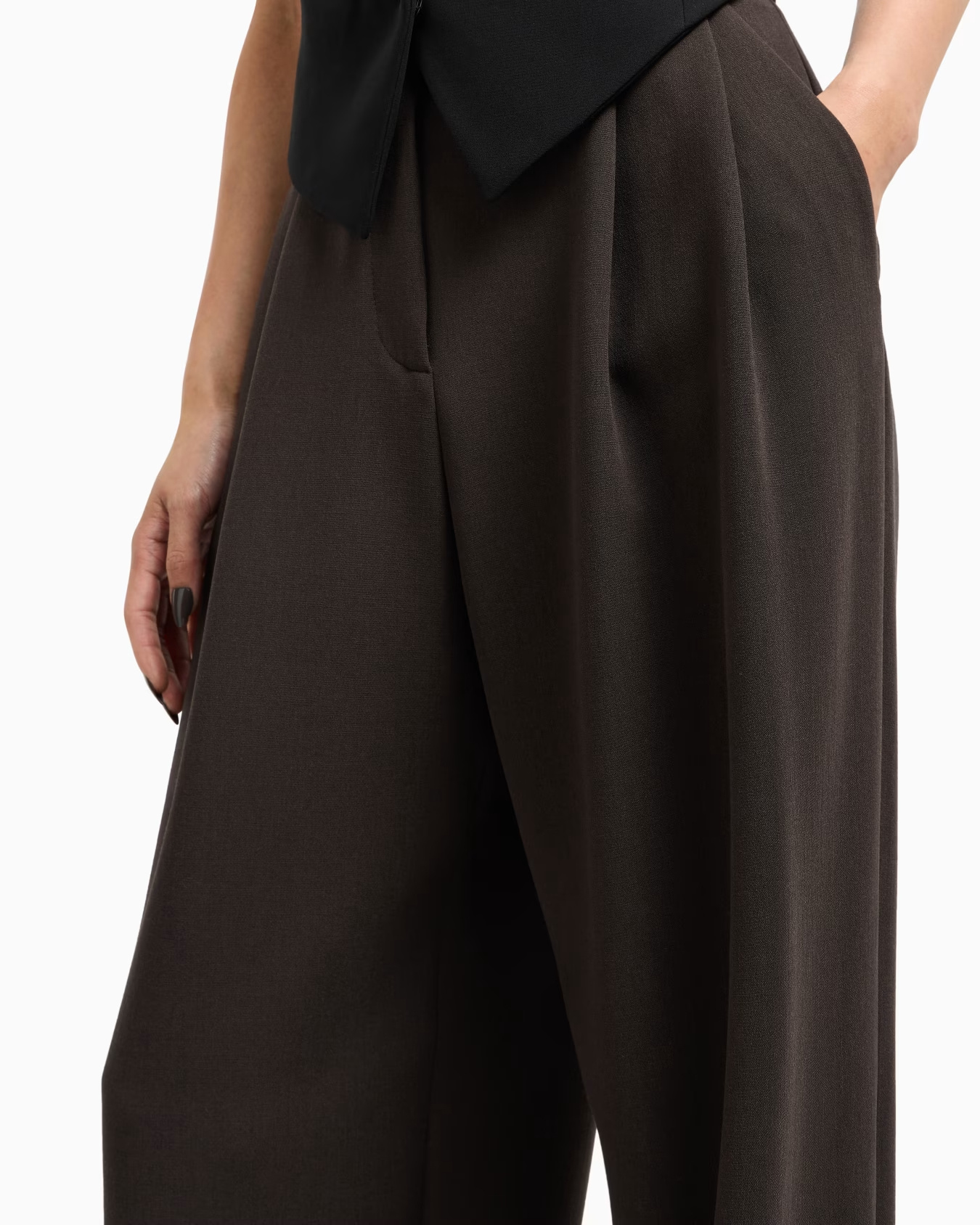 Giorgio Armani Double-pleat Trousers In Stretch Virgin Wool In Brown