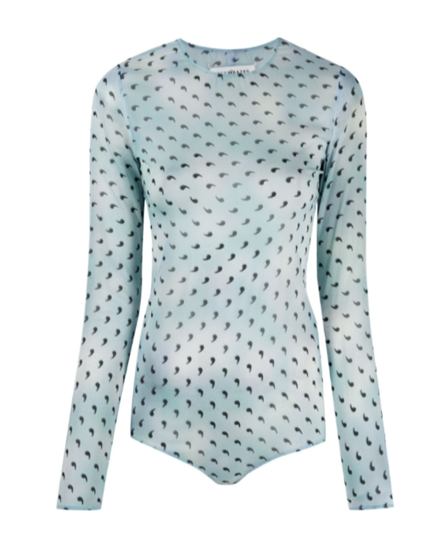 Maison Margiela Comma Print Silk Bodysuit In Gray