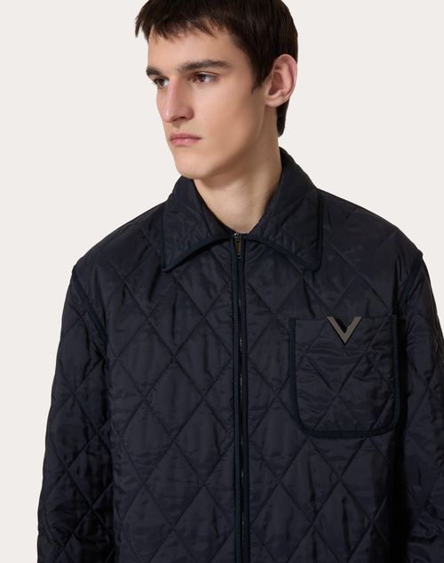 Valentino Quilted Nylon Shirt Jacket With Metallic V Detail In Black