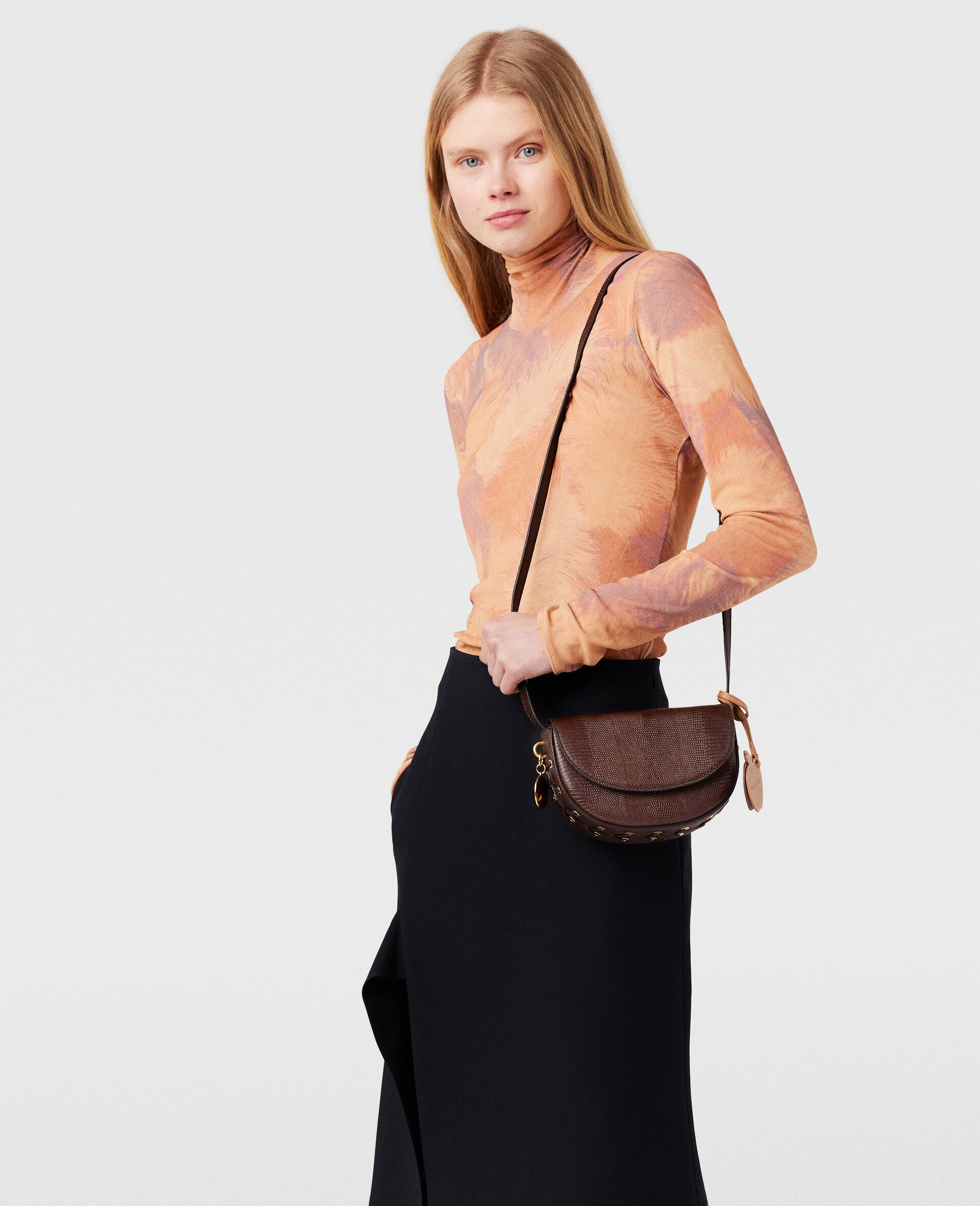 Stella Mccartney Frayme Scaly Embossed Shoulder Bag In Brown