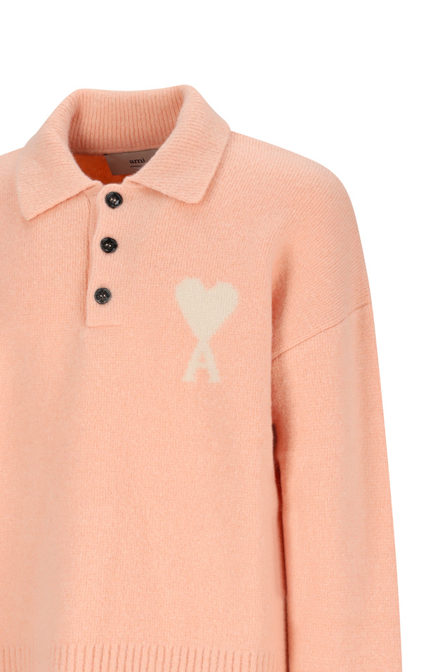 Ami Alexandre Mattiussi Ami Paris Powder Pink Ami De Coeur Polo Sweater Men In Orange