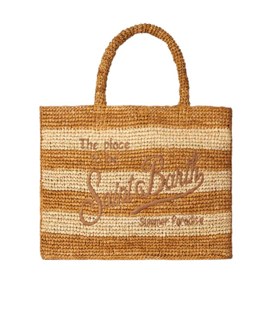 Mc2 Saint Barth Letter Knitted Handbag In Brown