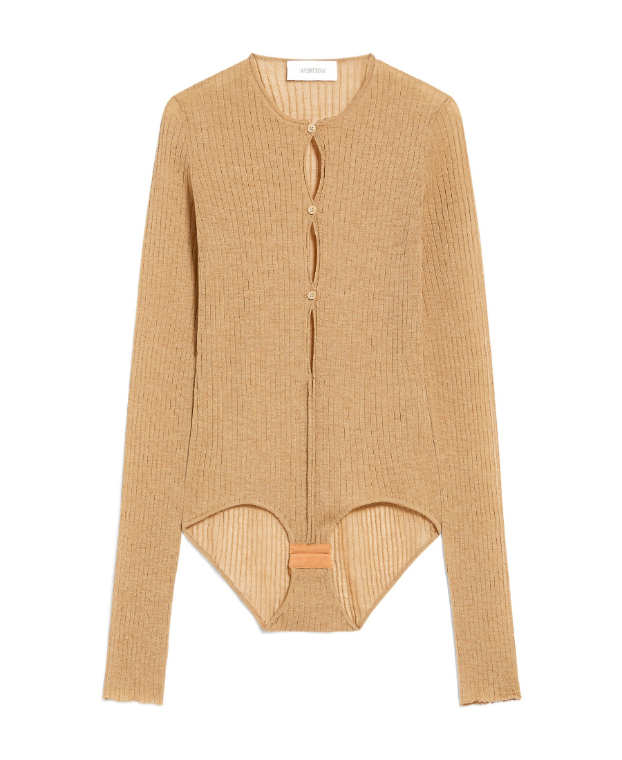 Sportmax Ribbed Slim Fit Bodysuit With Button Closure In Brown