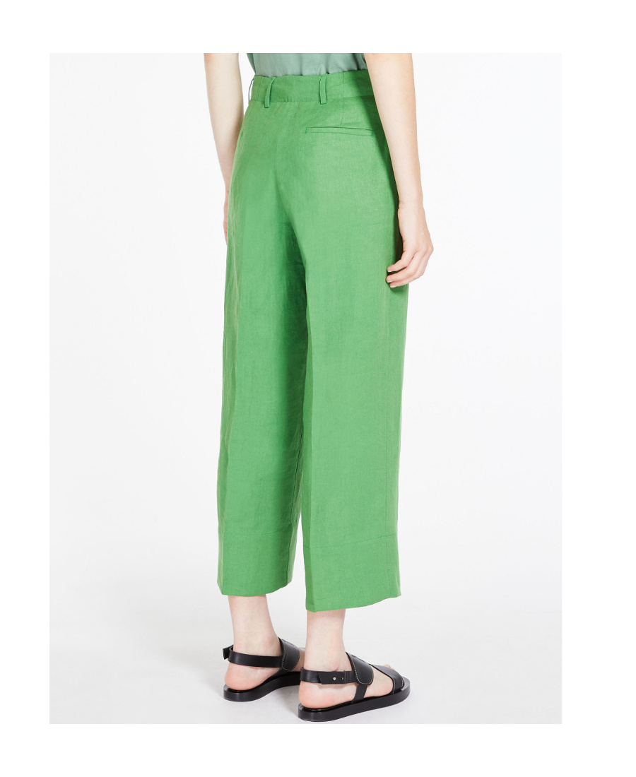 Max Mara Tailored Linen Cropped Trousers In Green