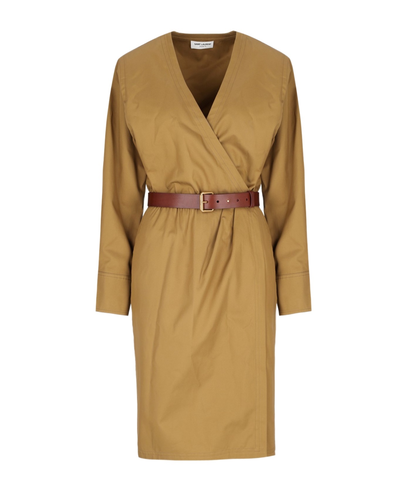Saint Laurent Women's Cotton Twill Midi Dress In Brown