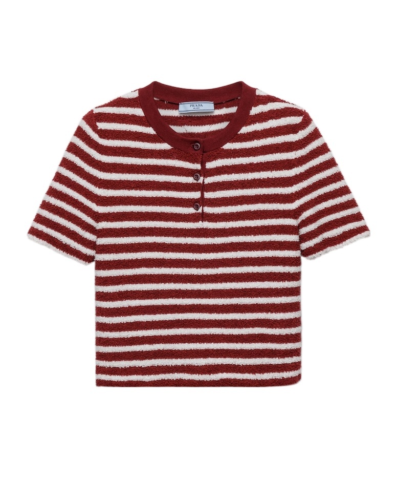 Prada Embroidered Terry Fabric Polo Shirt In Amaranth/natural