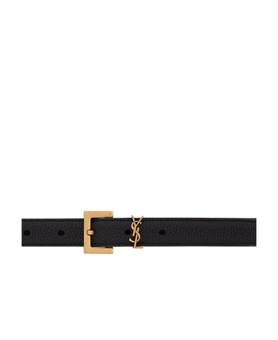 Saint Laurent Cassandre Thin Belt With Square Buckle In Grained Leather In Black