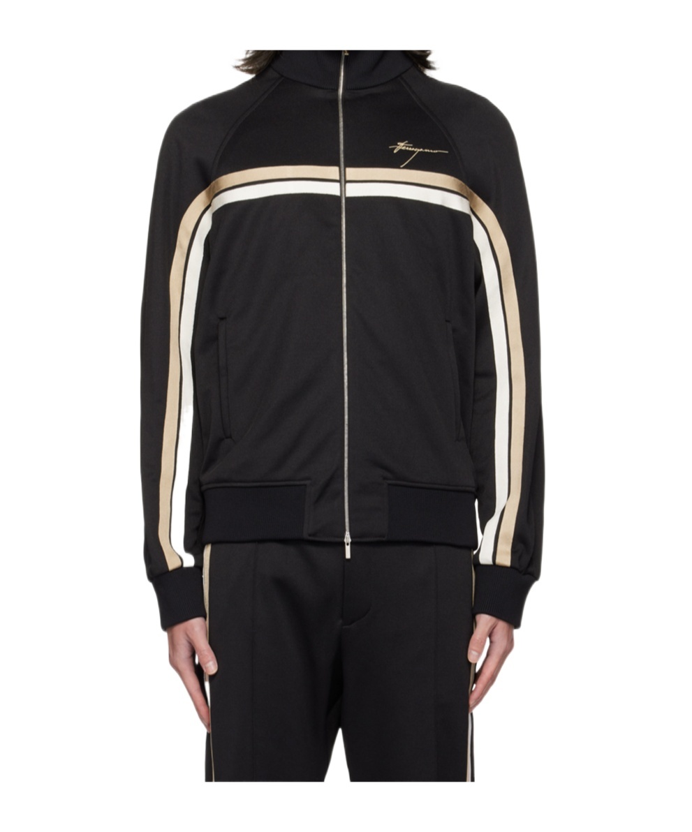 Ferragamo Logo-engraved Zip-up Jacket In Black