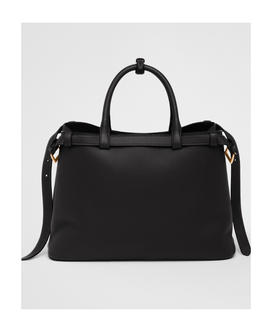 Shop Prada Medium Leather Handbag With Belt In Black