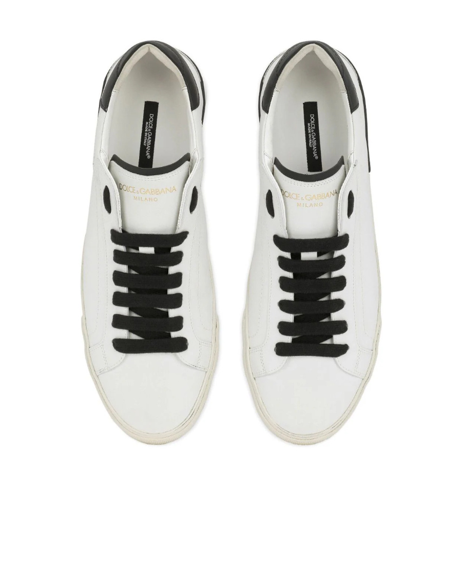 Dolce & Gabbana Portofino Leather Sneakers With Rubberized Logo Shoes In White