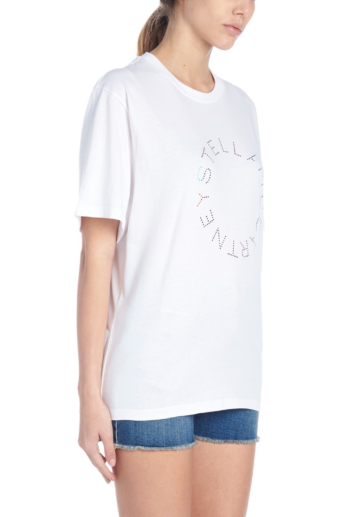 Stella Mccartney T-shirt Mit Strass-logo In White