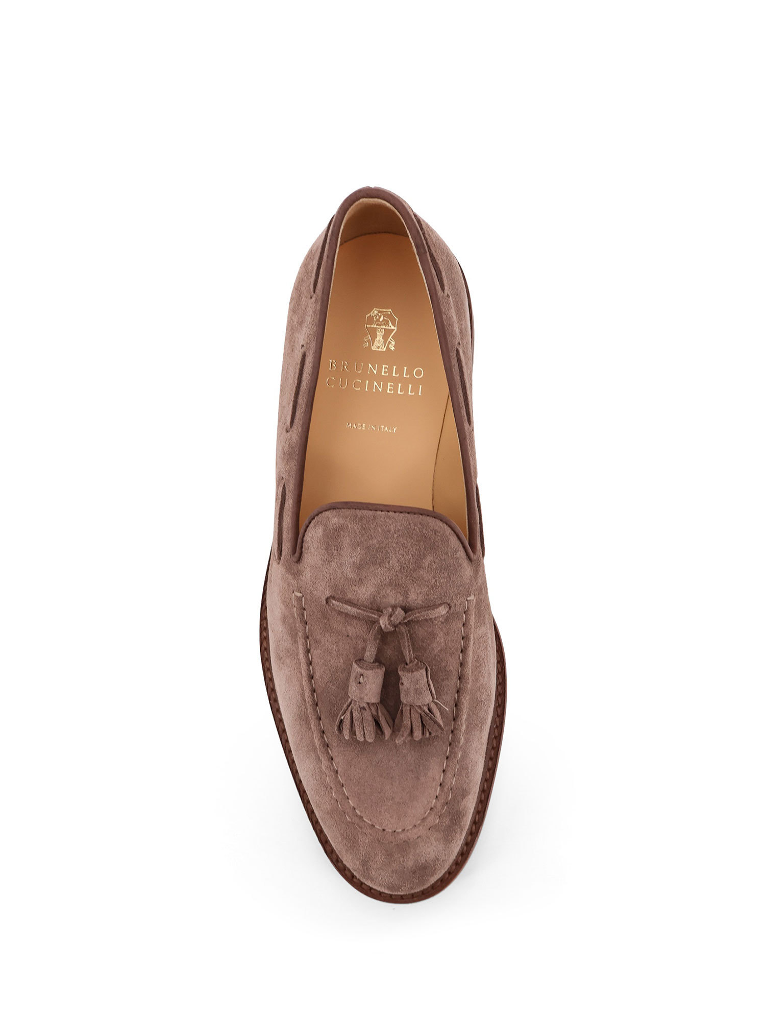 Brunello Cucinelli Tassel Detail Suede Loafers With Stacked Heel In Brown