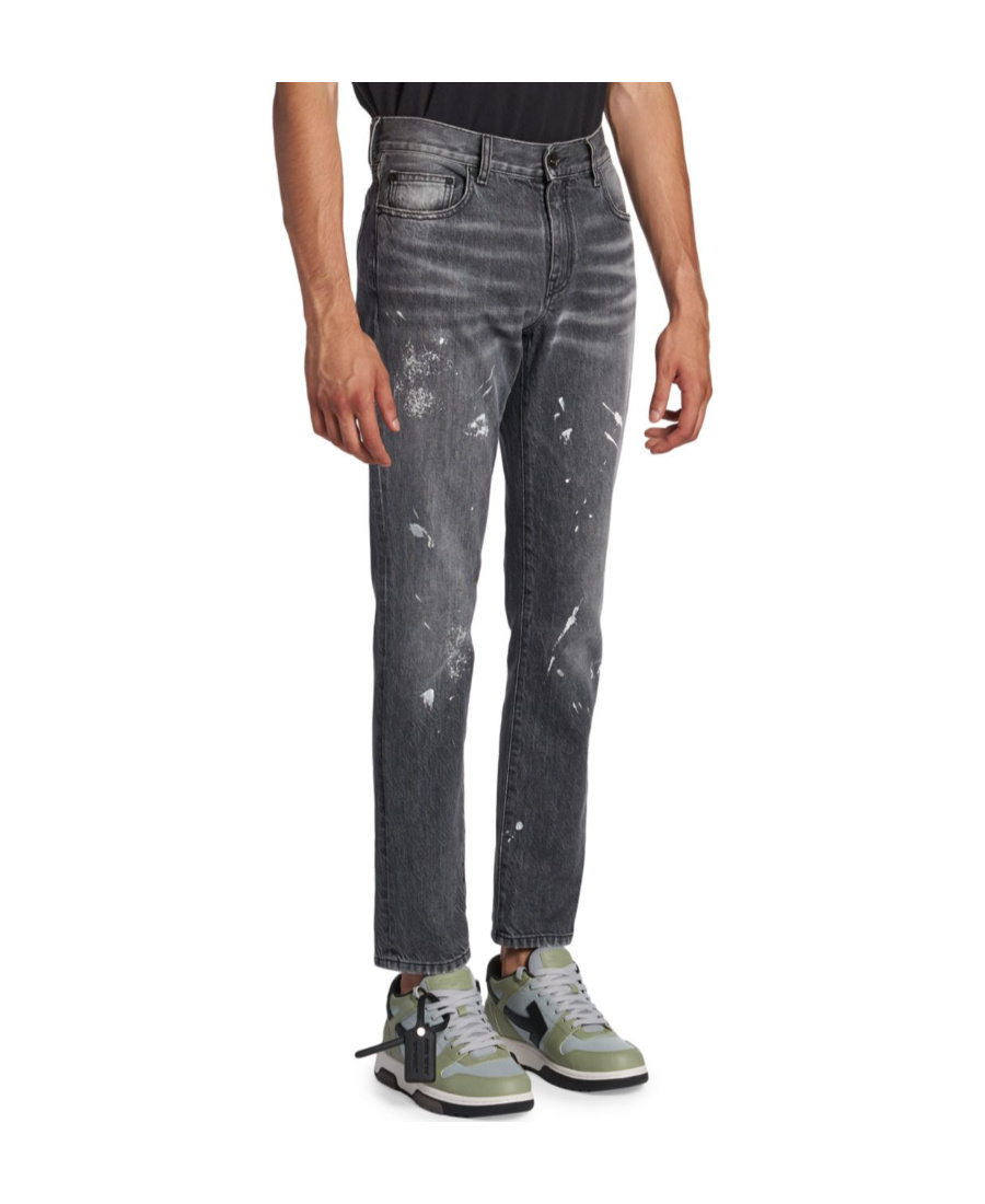 Off-white Diag-stripe Distressed Jeans In Black