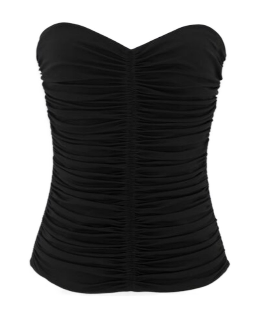 Shop Saint Laurent Ruched Strapless Top In Black