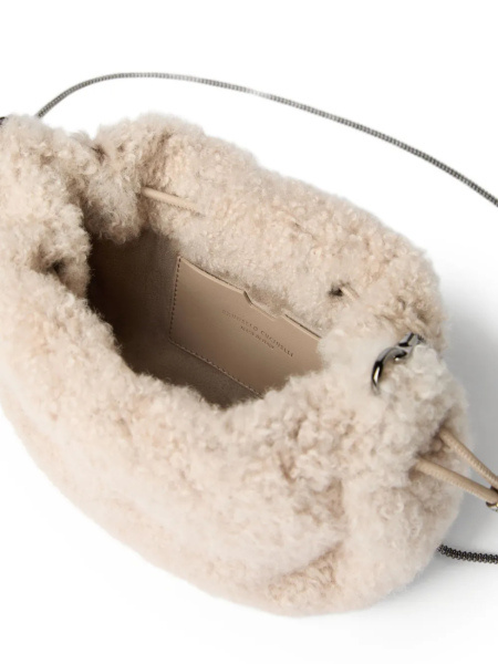 Brunello Cucinelli Women Mellow Mini Shearling Shoulder Bag In Neutral