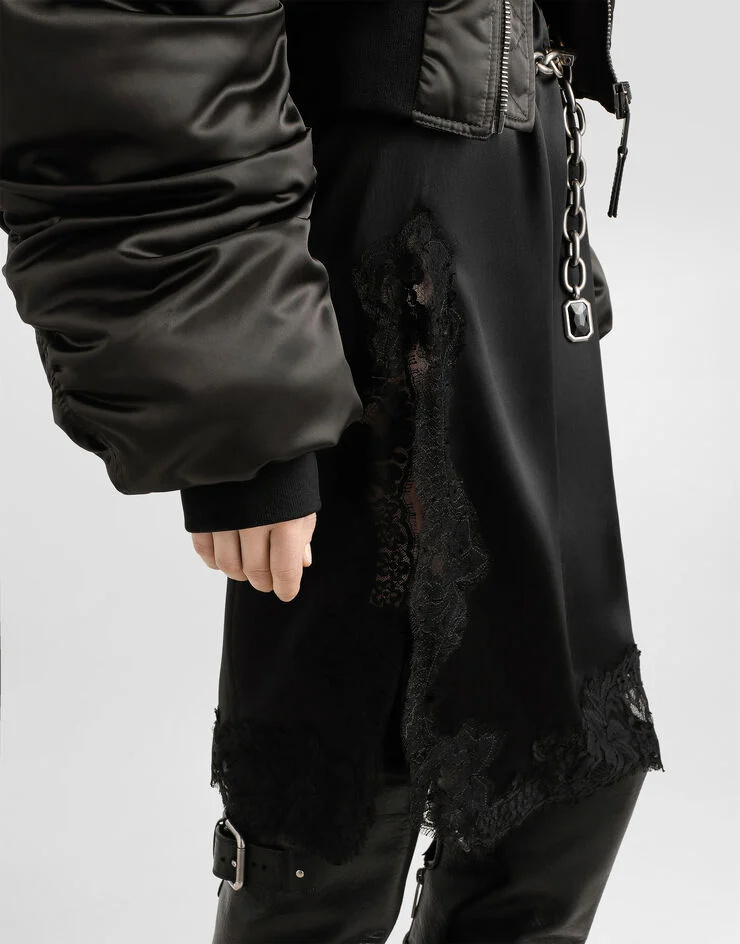 Dolce & Gabbana Lace-insert Satin Skirt In Black