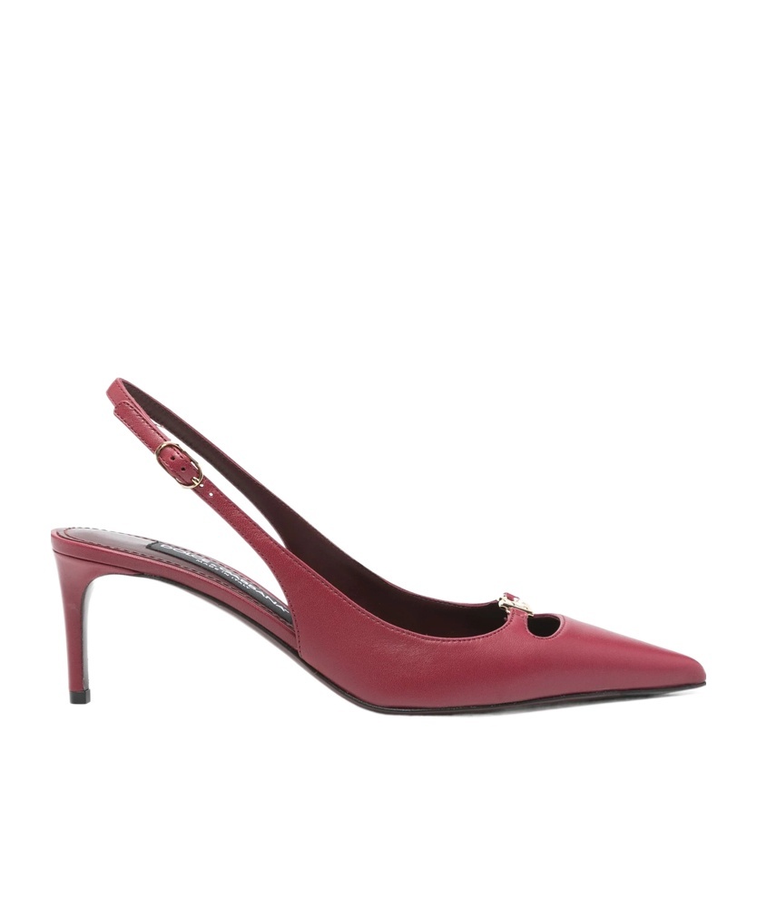 Dolce & Gabbana Bordeaux Slingback Pumps With Medium Stiletto Heel And Logo Plaque On The Front In Patent Leather Wo