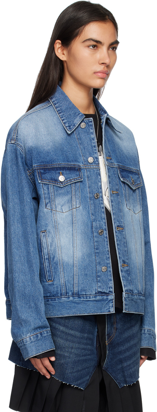 We11 Done Graphic-print Denim Jacket In Blue
