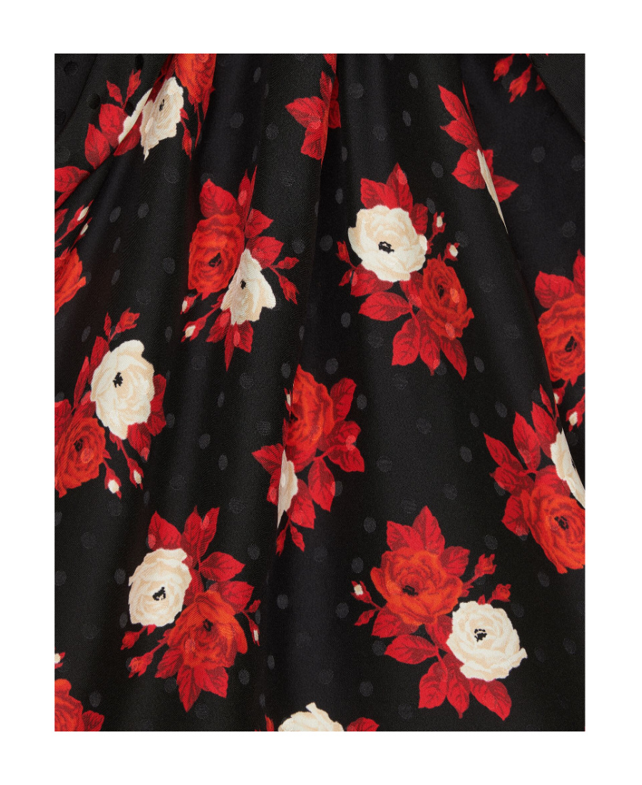 Saint Laurent Rose Print Plunge Neck Long Sleeve Silk Minidress In Multi