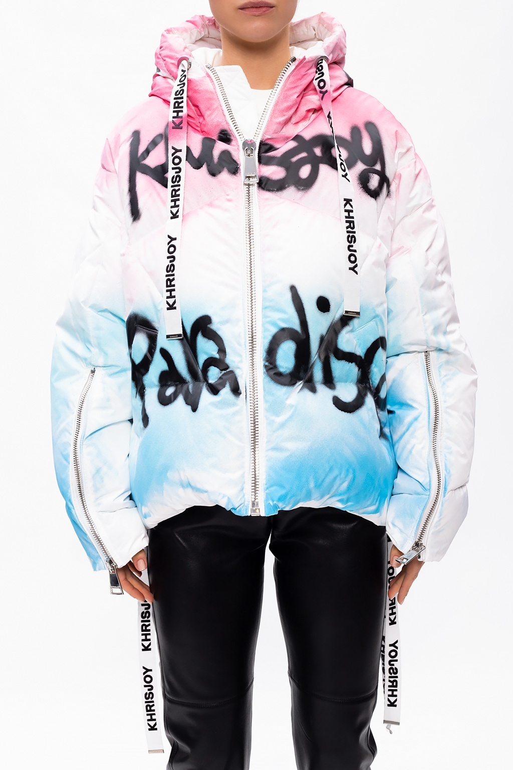 Khrisjoy Graffiti Logo Hooded Down Jacket In Multicolor