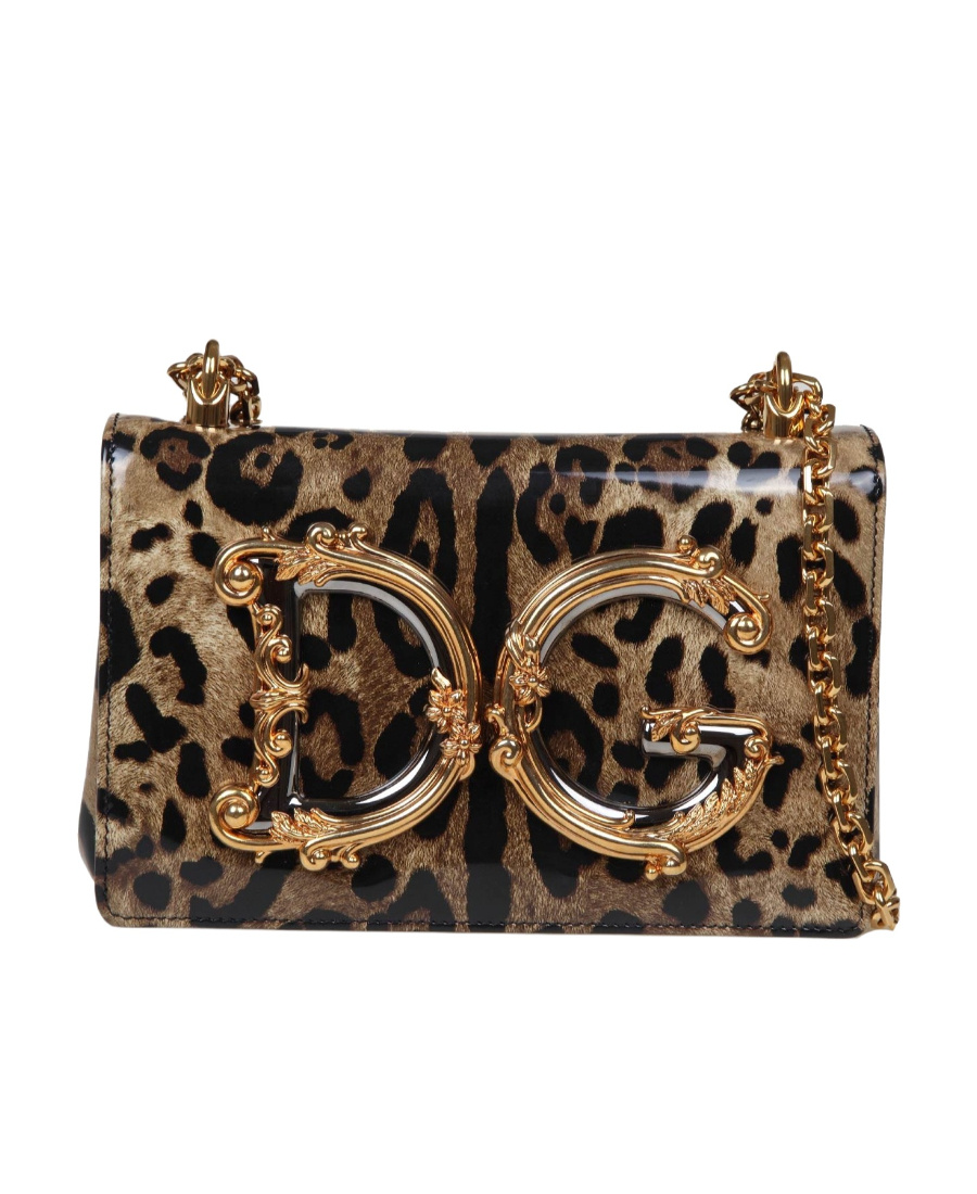 Dolce & Gabbana Dg Girls Shoulder Bag In Leopard-print Shiny Calfskin In Green