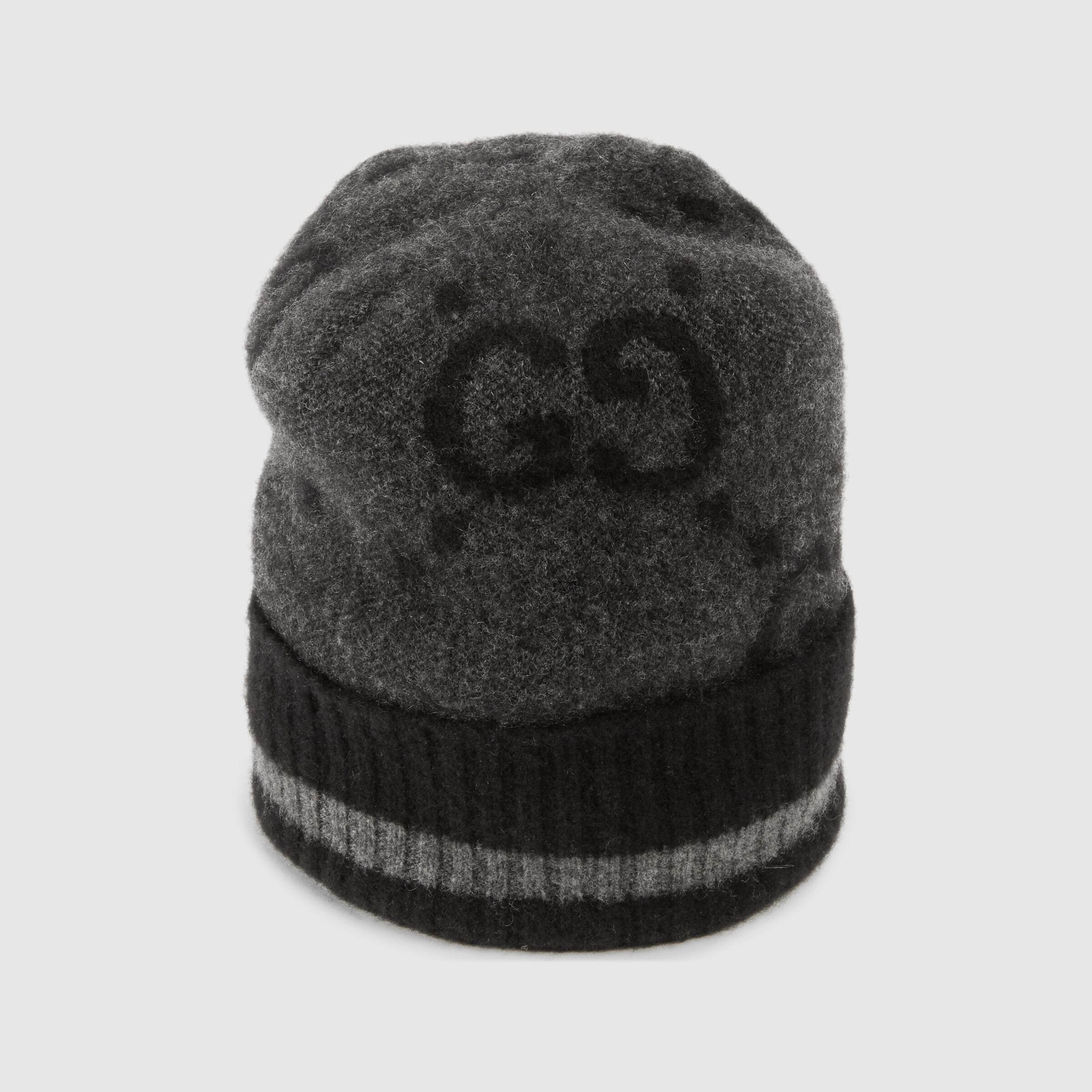 Gucci Men Cashmere Hat With Gg In Gray