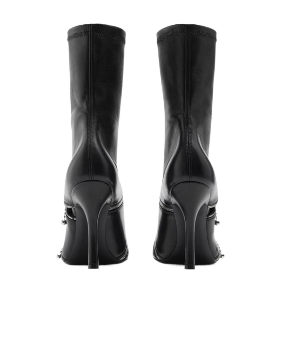 Burberry Peep Leather Ankle Boots In Black