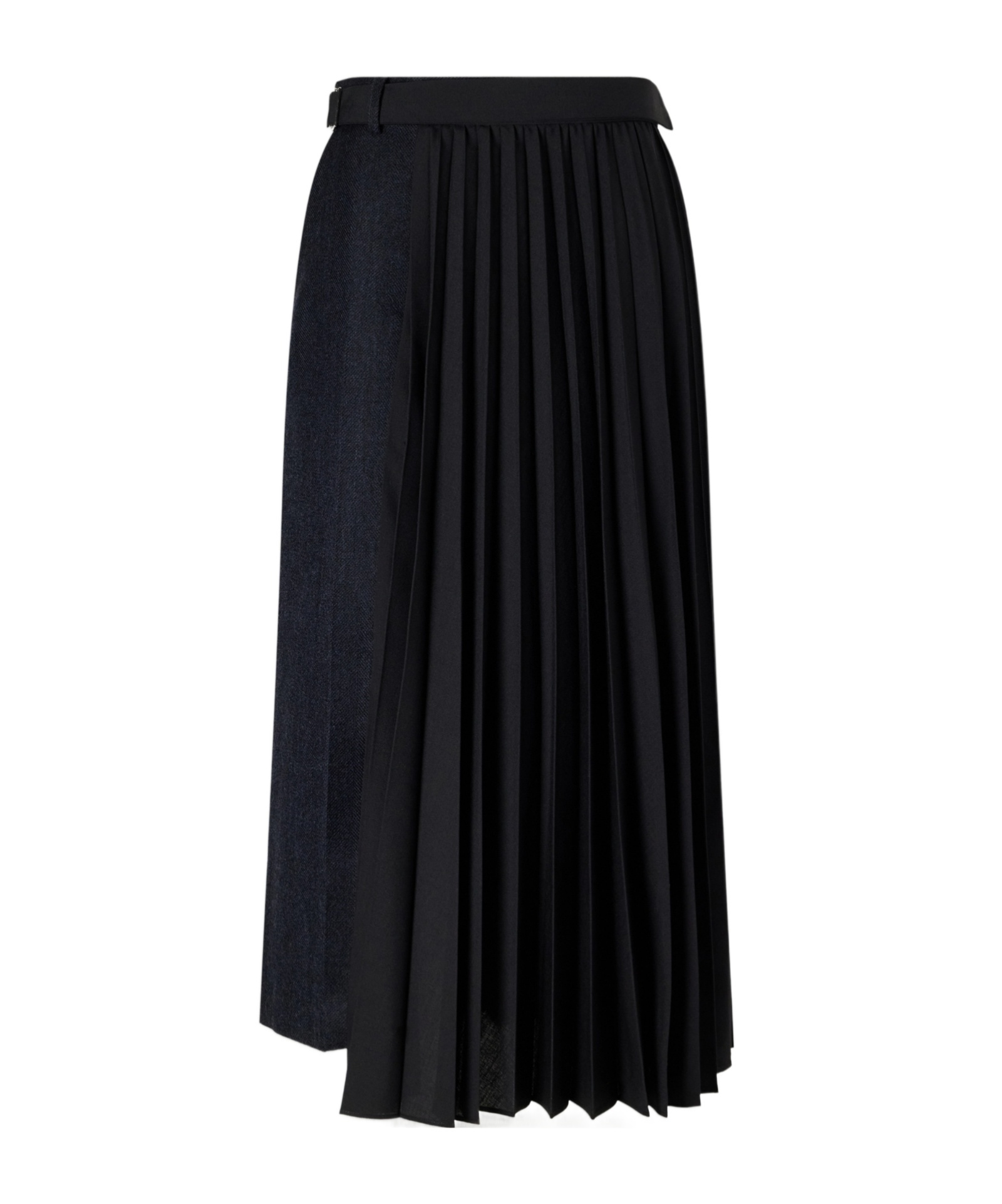 Sacai Pleated Herringbone Blend Midi Skirt In Blue
