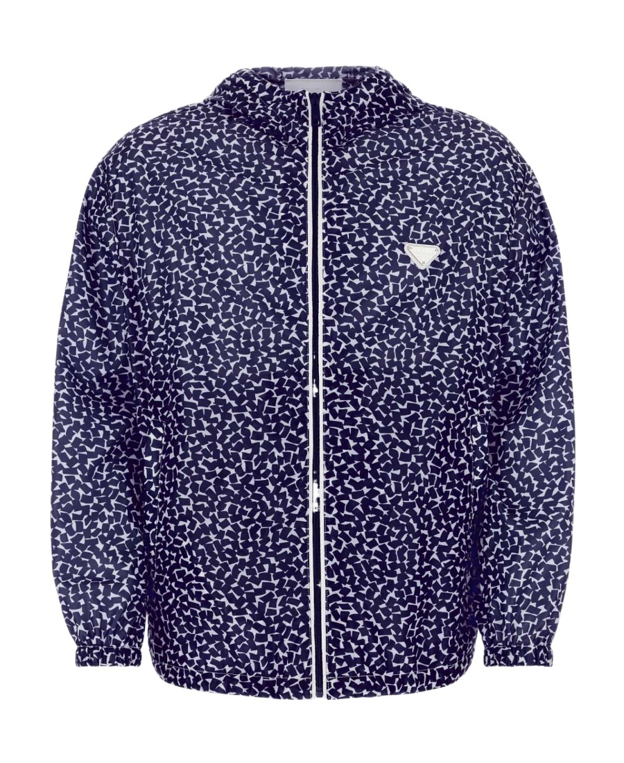 Prada Chest Placement Patterned Lightweight Windbreaker In Blue